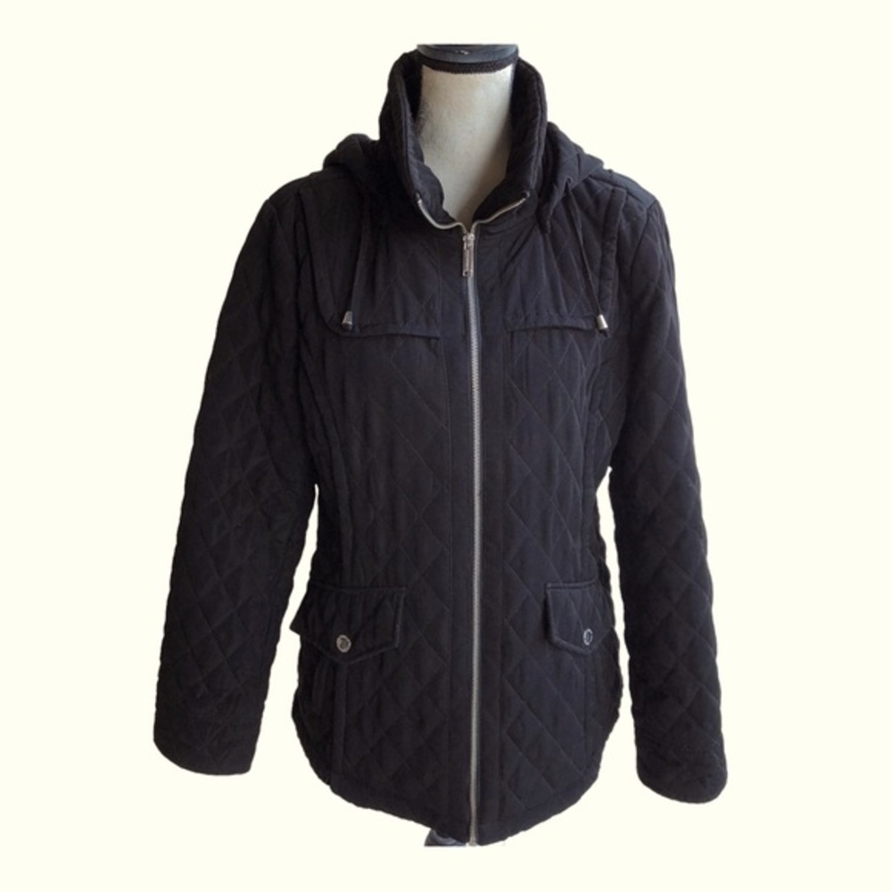 London Fog Jacket Women's Siz Medium Quilted Hooded (Detach) Zippered‎ Co…